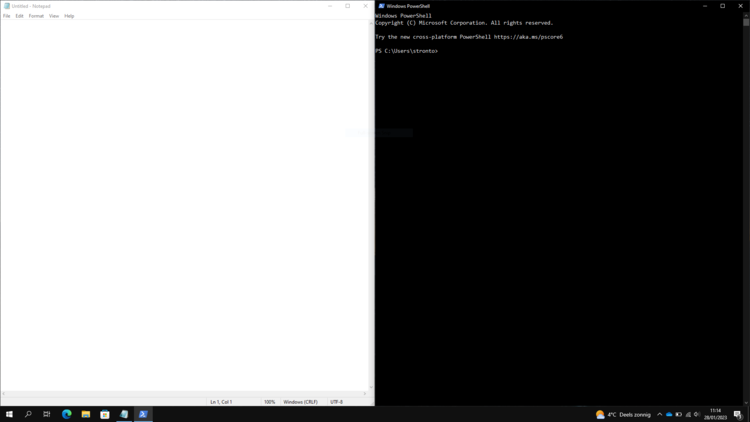 Notepad and Powershell side by side