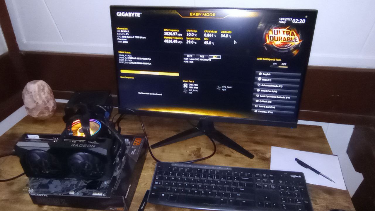 A picture of my new PC showing the main BIOS screen