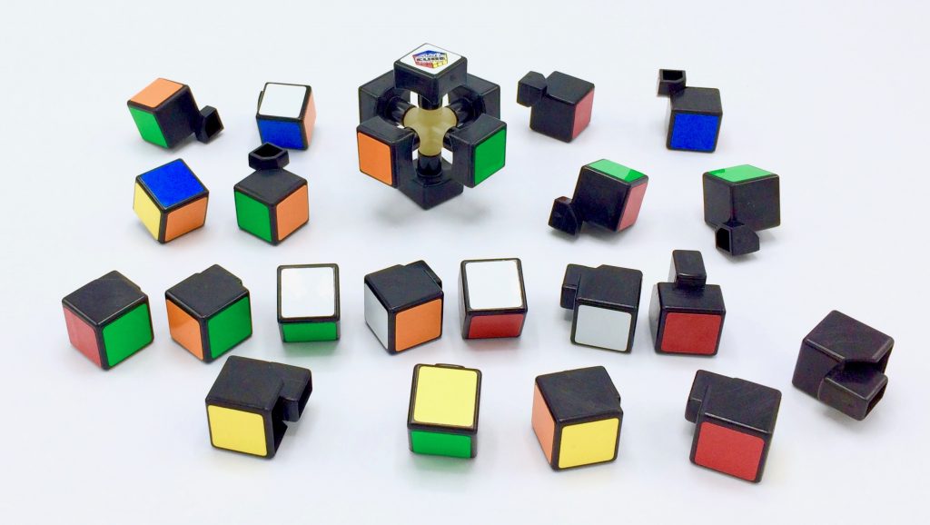 A disassembled Rubik's cube